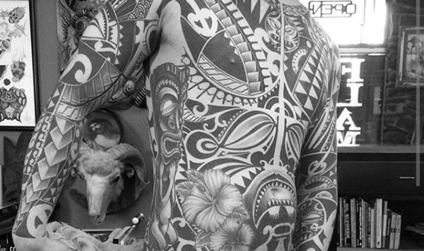 Male Tattoo Hawaiian On Back
