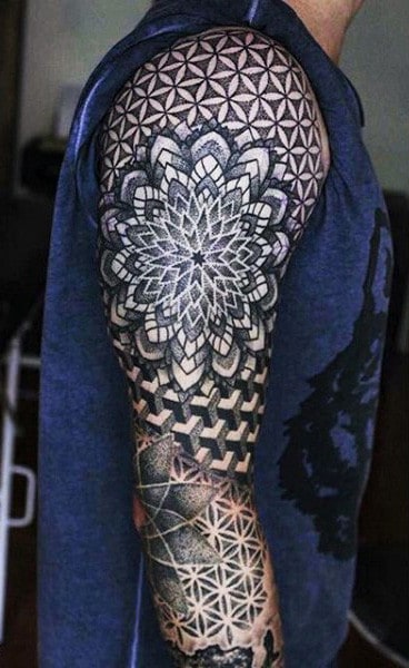Male Tattoo Line Sleeve Sacred Geometry Designs