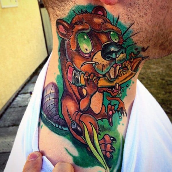 Male Tattoo With Beaver Design