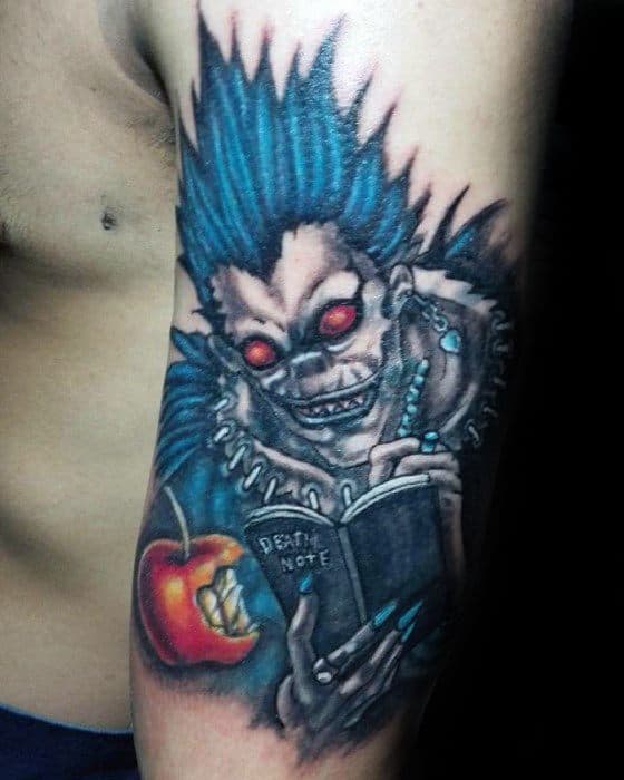 Male Tattoo With Death Note Design Outer Arm