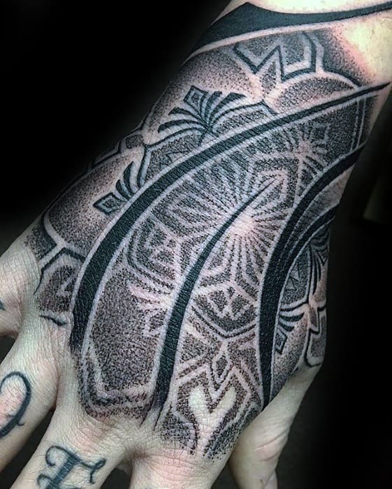 Male Tattoo With Geometric Hand Design