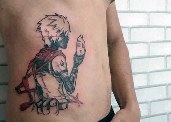 Male Tattoo With Naruto Design On Rib Cage