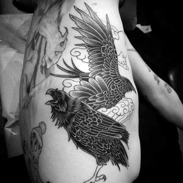 Male Tattoo With Odins Ravens Design