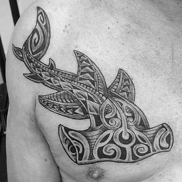 Male Tattoo With Polynesian Shark Design