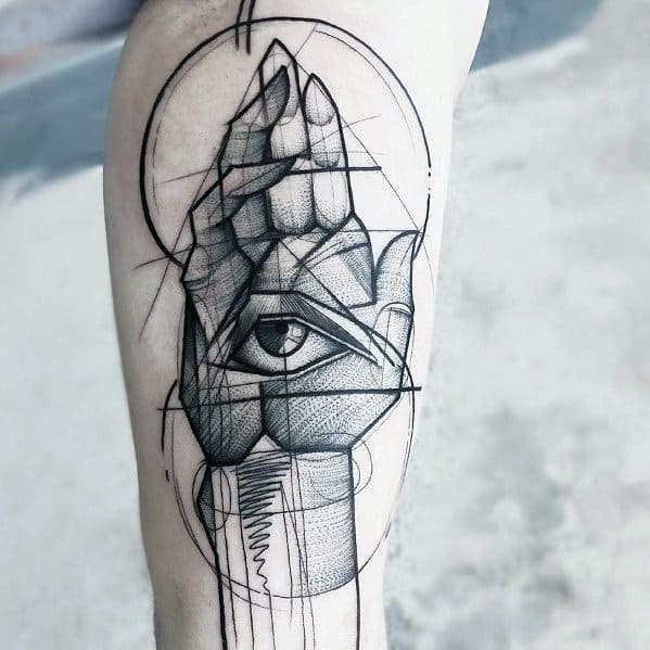 Male Tattoo With Sketch Design On Leg