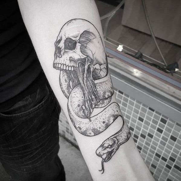 Male Tattoo With The Dark Mark Design Inner Forearm