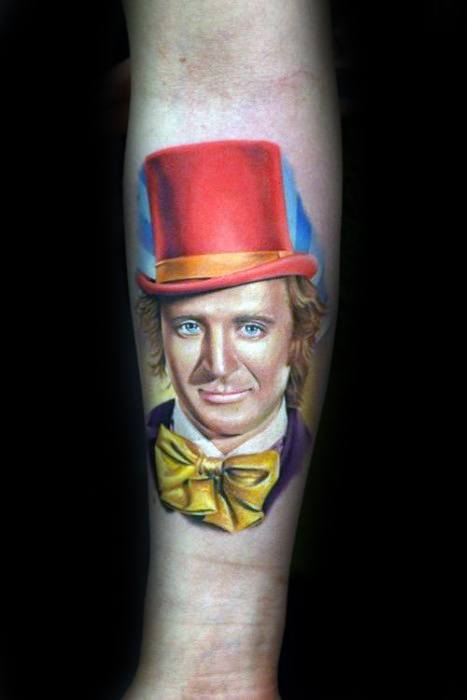 Male Tattoo With Willy Wonka Design