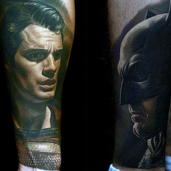 Tattoo sleeve 90% healed. Based on DC comics characters. #realistictattoo  #colortattoo #dccomics #superman #bane #batman #joker #twoface ... |  Instagram