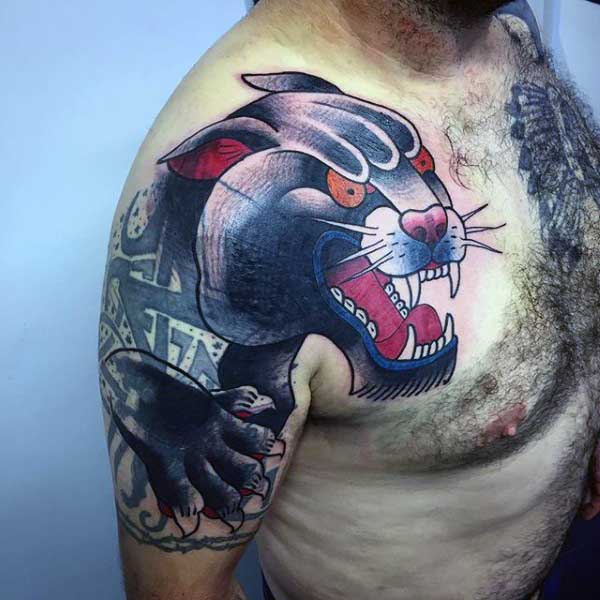Male Tattoos Panthers On Shoulder