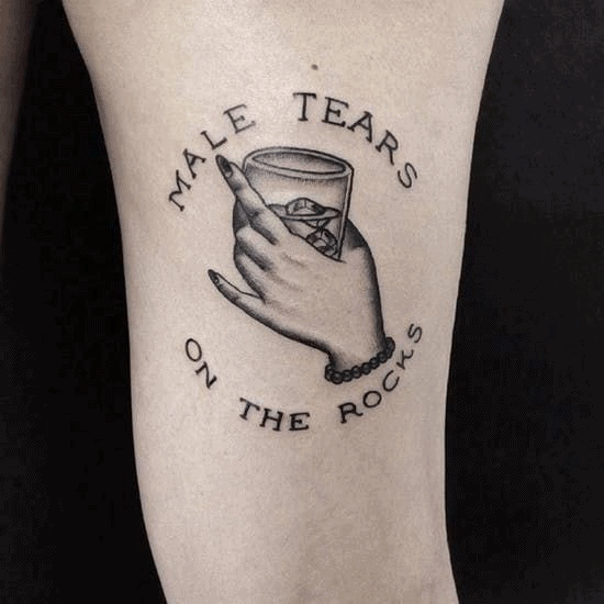 Male Tears On The Rocks Hand Glass Funny Tattoo