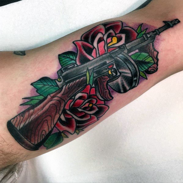 Male Tommy Gun Themed Tattoos