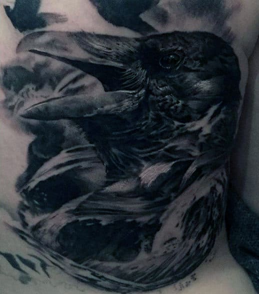 Male Torso Huge Back Raven Tattoo