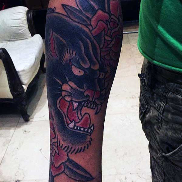 Male Traditional Tattoo Panther Forearm