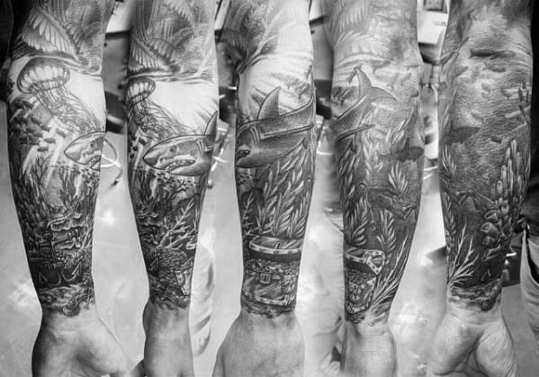 Male Treasure Chest Forearm Sleeve Tattoos
