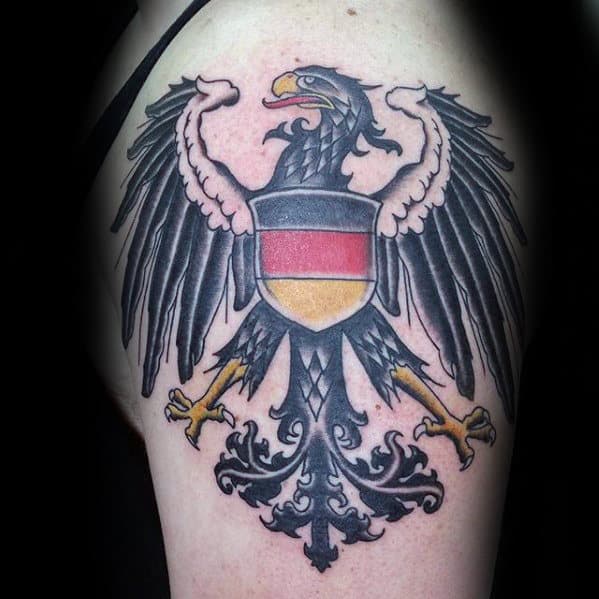 Male Upper Arm German Eagle Tattoo Design Ideas