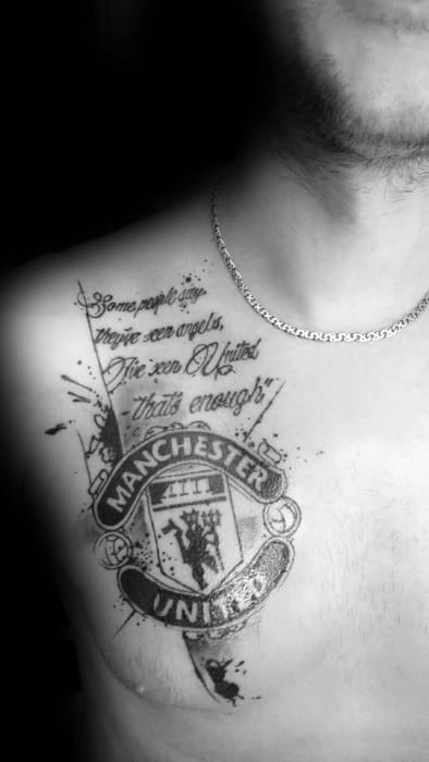 Male Upper Chest Watercolor Manchester United Tattoo Ideas