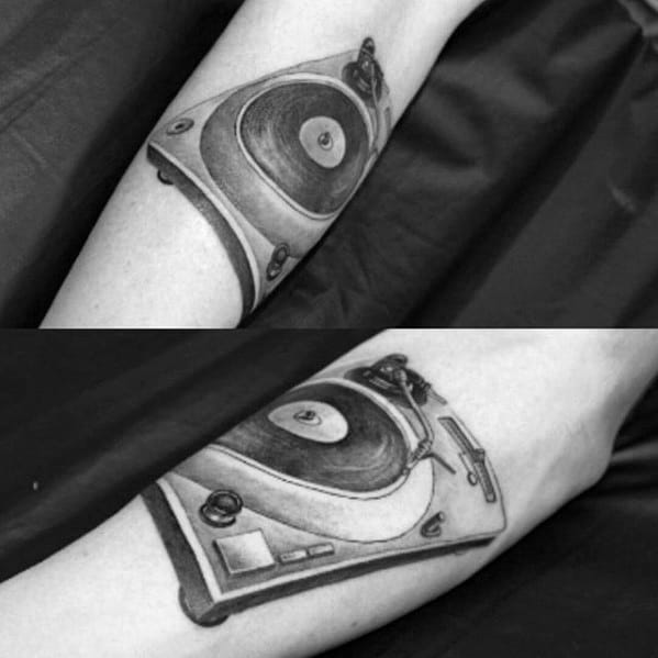 Male Vinyl Record Tattoo Design Inspiration Inner Forearm