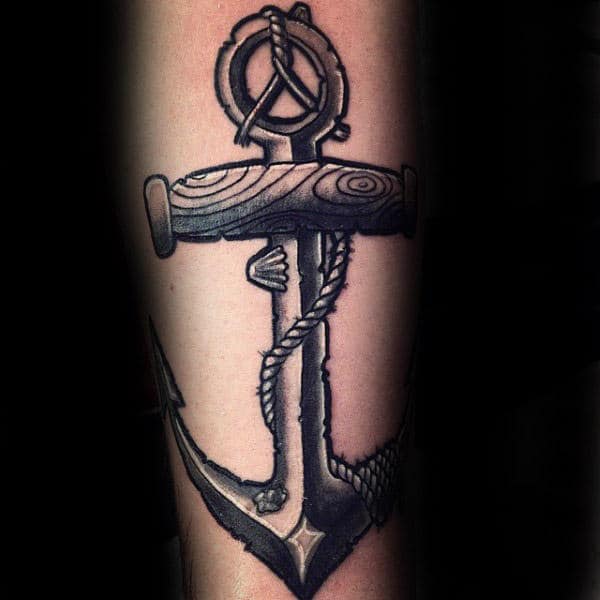 Male With Anchor Peace Sign Forearm Tattoo