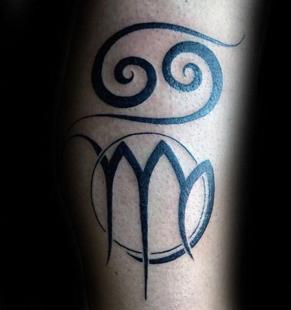 Male With Black Ink Lines Virgo Symbol Tattoo