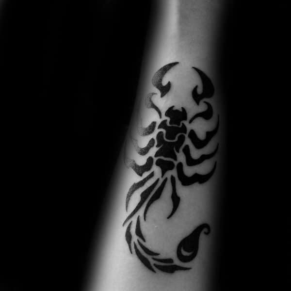 Male With Black Ink Scorpio Tribal Tattoo