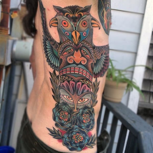 Male With Bold Lined Colorful Totem Pole Side Piece