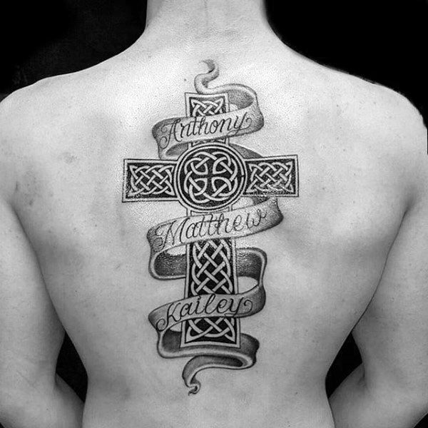 Male With Celtic Cross Back Tattoo