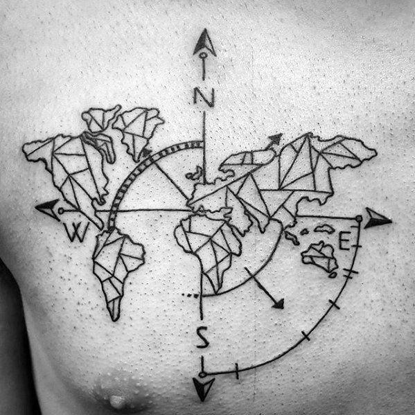 Male With Chest Geometric Simple Compass Tattoos