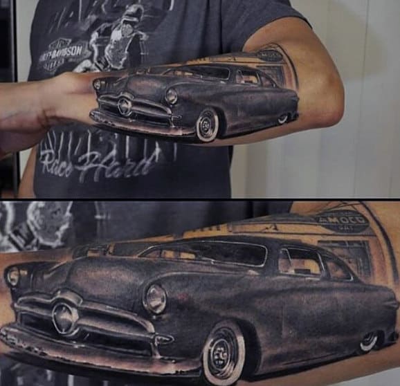 Male With Classic Car Tattoo Body Art