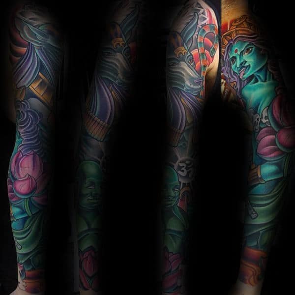 Male With Colorful Anubis Sleeve Tattoo