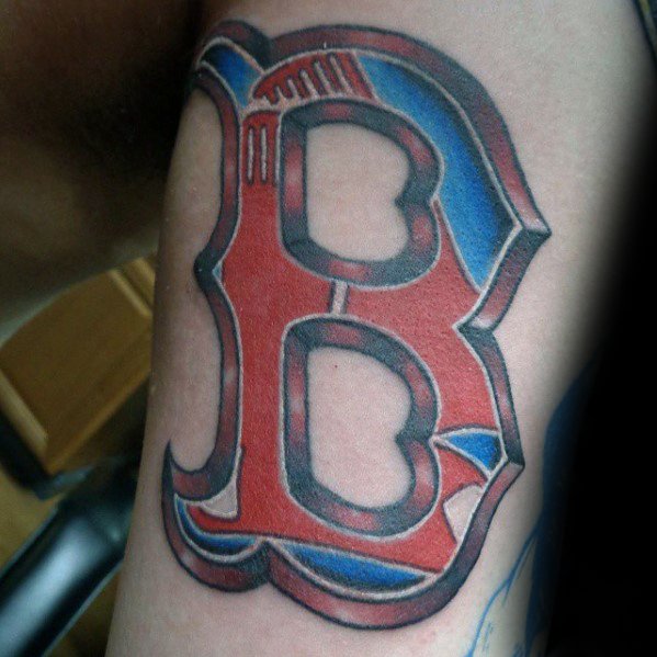 Male With Cool Boston Red Sox Tattoo Design Forearm