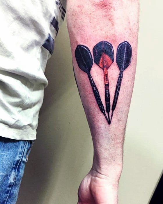 Male With Cool Dart Tattoo Design On Outer Forearm