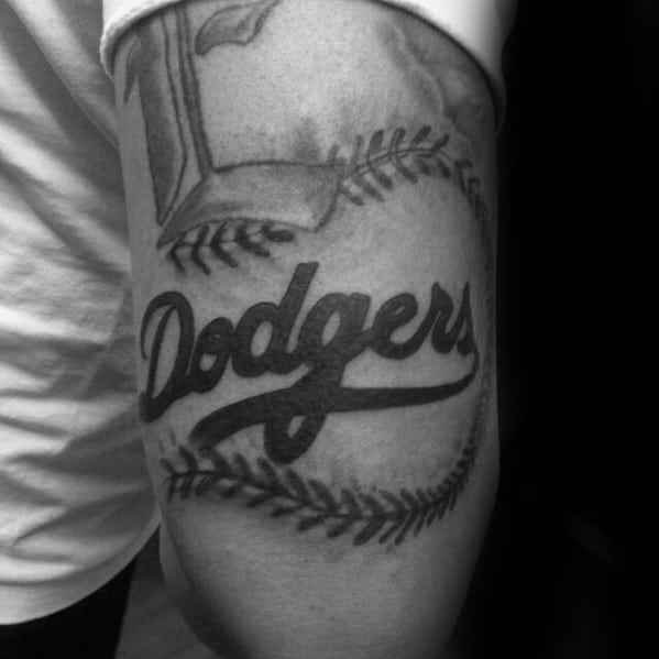 Male With Cool Dodgers Tattoo Design On Arm