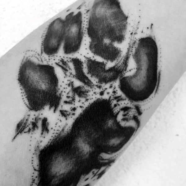 Male With Cool Dog Paw Watercolor Black Ink Tattoos
