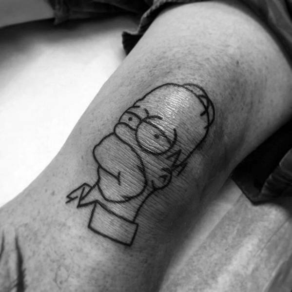 Male With Cool Homer Simpson Tattoo Design On Knee Cap