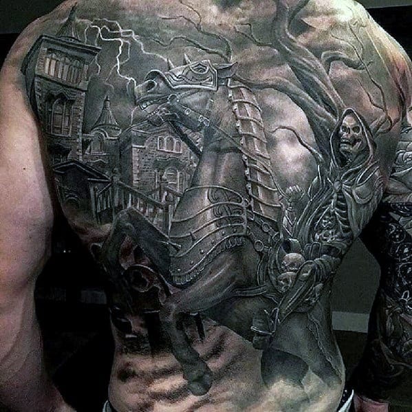 Male With Cool Incredible Tattoo Design Full Back