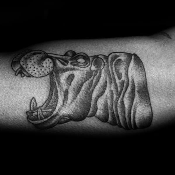 Male With Cool Inner Arm Bicep Shaded Hippo Tattoo Design