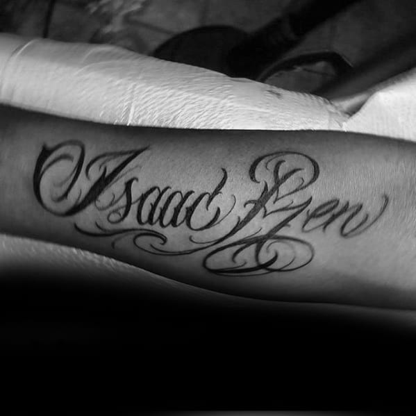 Male With Cool Isaac Name Forearm Tattoo