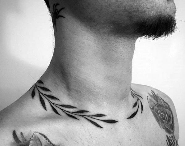 Male With Cool Laurel Wreath Tattoo Design Around The Neck