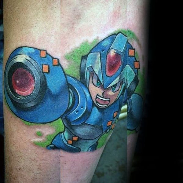 Male With Cool Megaman Tattoo Design On Forearm