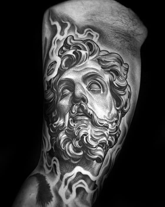 Male With Cool Shaded Black And Grey Roman Statue Tattoo Design
