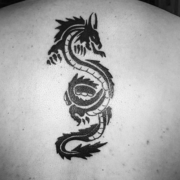 Male With Cool Simple Dragon Tattoo Design On Back