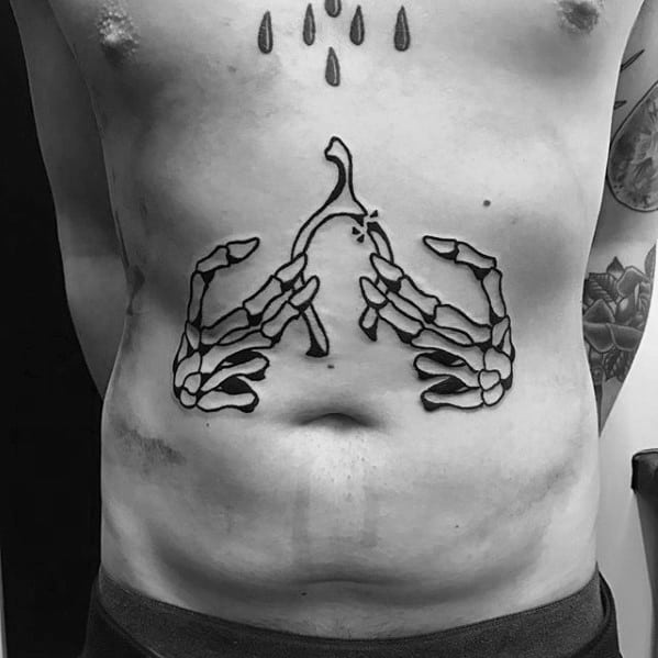 Male With Cool Skeleton Hands Wishbone Chest Tattoo Design