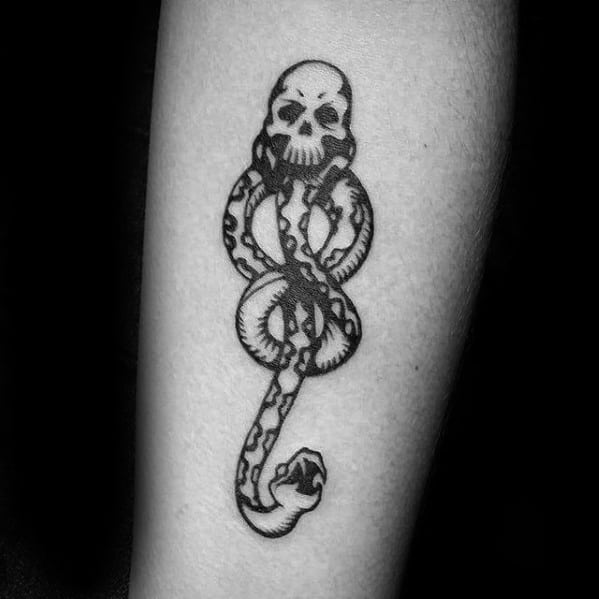 Male With Cool The Dark Mark Inner Forearm Small Tattoo Design