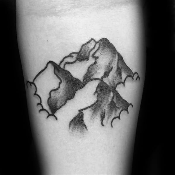Male With Cool Traditional Mountain Tattoo Design