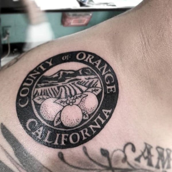 Male With Country Of Orange California Shoulder Tatoto