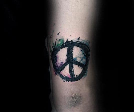 Male With Creative Peace Sign Watercolor Arm Tattoo Design