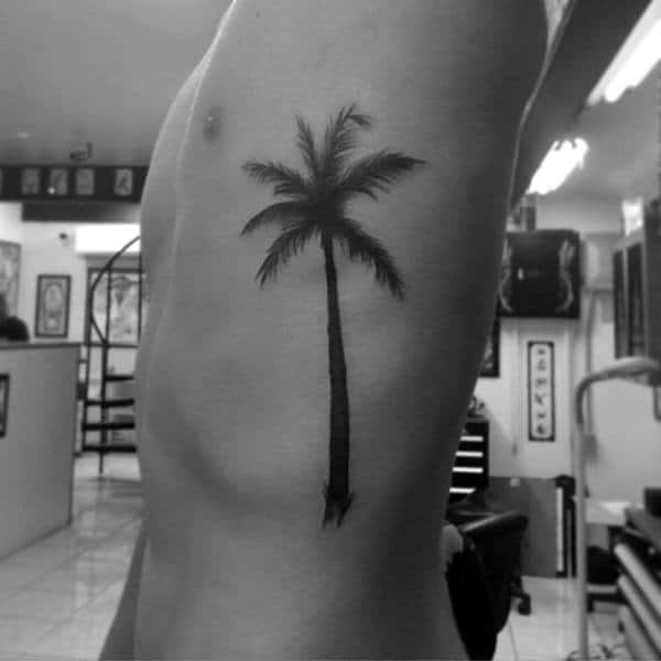 Male With Dark Palm Tree Tattoo On Torso