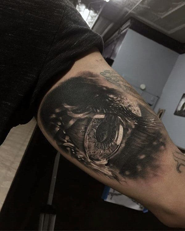 Male With Detailed Realistic 3d Eye Bicep Inner Arm Tattoo