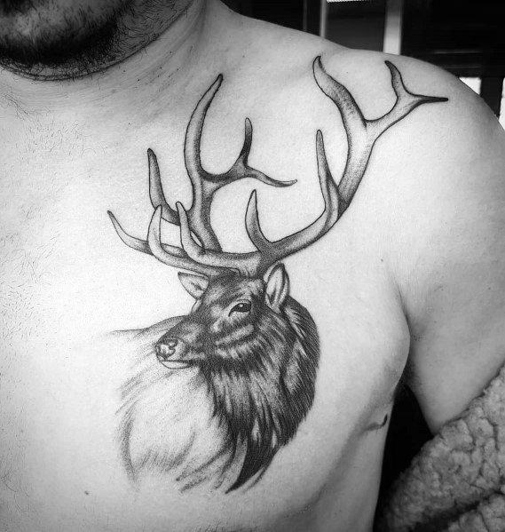 Elk Skull and Roses Tattoo by Jeff Johnson: TattooNOW