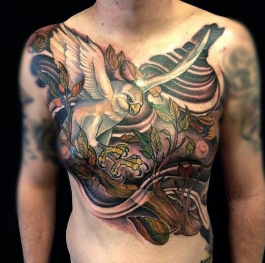 Male With Falcon Chest Tattoo